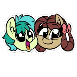 Size: 1500x1500 | Tagged: safe, artist:amethystcutey, derpibooru import, sandbar, yona, ponified, earth pony, pony, yak, she's all yak, bust, cute, female, head only, male, open mouth, outline, pony yona, portrait, sandabetes, shipping, simple background, species swap, sticker, straight, teenager, transparent background, yonabar, yonadorable