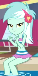 Size: 509x999 | Tagged: safe, derpibooru import, screencap, lyra heartstrings, equestria girls, equestria girls series, i'm on a yacht, spoiler:eqg series (season 2), bedroom eyes, belly button, bikini, clothes, cropped, cute, looking at you, lyrabetes, midriff, solo, swimsuit