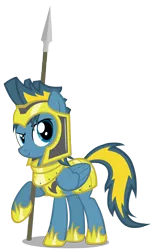 Size: 2736x4446 | Tagged: safe, artist:mrlolcats17, derpibooru import, oc, oc:bolterdash, unofficial characters only, pegasus, pony, armor, guard armor, helmet, hoof shoes, hooves, male, royal guard armor, simple background, smiling, solo, spear, stallion, transparent background, vector, weapon, wings