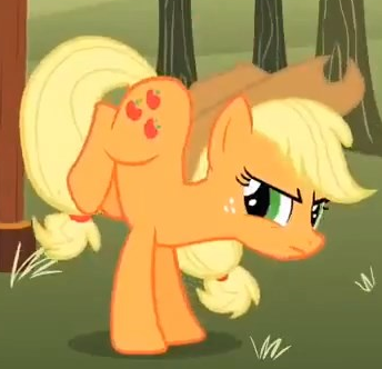 Size: 344x332 | Tagged: safe, derpibooru import, screencap, applejack, earth pony, pony, the super speedy cider squeezy 6000, angry, cropped, female, legs in air, mare, solo