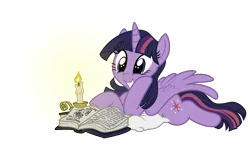 Size: 3346x2078 | Tagged: safe, artist:sonofaskywalker, artist:whitediamonds, derpibooru import, twilight sparkle, twilight sparkle (alicorn), alicorn, pony, adorkable, book, candle, commission, cute, dork, female, grin, mare, pillow, prone, reading, simple background, smiling, solo, that pony sure does love books, transparent background, twiabetes, vector