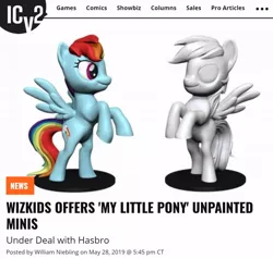 Size: 1174x1116 | Tagged: safe, derpibooru import, official, rainbow dash, pegasus, pony, 3d, announcement, female, figurine, gaming miniature, hasbro, icv2, mare, merchandise, miniature, model, prototype, text, toy, unpainted, wizkids