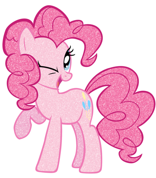 Size: 1024x1170 | Tagged: safe, artist:nascarcatcar, derpibooru import, pinkie pie, earth pony, pony, cute, diapinkes, female, glitter, mare, one eye closed, open mouth, raised hoof, simple background, smiling, solo, transparent background, vector