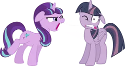 Size: 1024x543 | Tagged: safe, artist:nascarcatcar, derpibooru import, starlight glimmer, twilight sparkle, twilight sparkle (alicorn), alicorn, pony, unicorn, the cutie map, angry, equal cutie mark, female, floppy ears, mare, one eye closed, open mouth, quiet, s5 starlight, shut up twilight, simple background, transparent background, vector, wide eyes, yelling