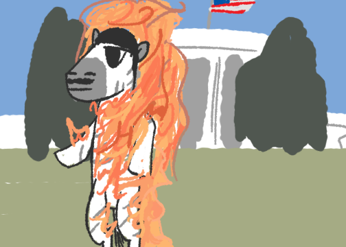 Size: 504x360 | Tagged: semi-grimdark, artist:dashusethetrashcan, derpibooru import, ponified, zebra, american flag, burning, burning alive, fire, image, png, solo, white house