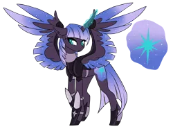 Size: 1920x1431 | Tagged: safe, artist:kxttponies, derpibooru import, oc, unofficial characters only, alicorn, pony, alicorn oc, armor, colored wings, colored wingtips, cutie mark, female, horn, magic, magic aura, magical lesbian spawn, mare, offspring, parent:nightmare moon, parent:twilight sparkle, parents:twimoon, simple background, solo, spread wings, starry wings, transparent background, wings