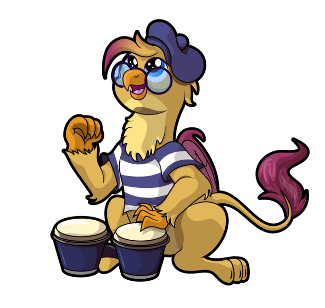 Size: 1600x1518 | Tagged: safe, artist:moonlightfan, derpibooru import, oc, oc:garry, unofficial characters only, gryphon, spoiler:s09, bongos, glasses, griffon oc, niclove, parent:gallus, parent:smolder, solo