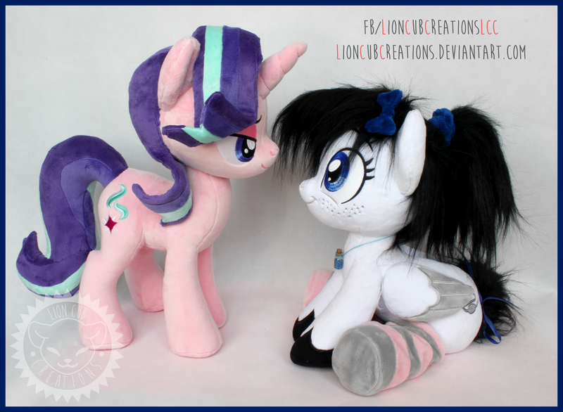 Size: 2300x1686 | Tagged: safe, artist:lioncubcreations, derpibooru import, starlight glimmer, oc, oc:moon shine, alcohol, canon x oc, couple, cute, female, irl, mare, moonshine, photo, plushie, sitting