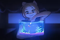 Size: 2126x1417 | Tagged: anthro, anthro oc, aquarium, artist:katputze, derpibooru import, female, fish, fish tank, glow, holding, mare, oc, safe, tropical fish, underlighting, unofficial characters only