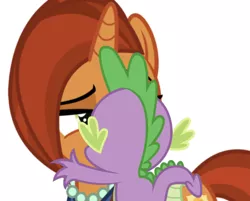 Size: 628x506 | Tagged: safe, derpibooru import, edit, editor:undeadponysoldier, spike, stellar flare, dragon, unicorn, bedroom eyes, crack shipping, female, interspecies, jewelry, kiss on the lips, kissing, male, mare, necklace, pearl necklace, shipping, stellar milf, stellarspike, straight