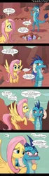 Size: 700x2508 | Tagged: suggestive, artist:deusexequus, derpibooru import, fluttershy, princess ember, dragon, pegasus, pony, sweet and smoky, blushing, comic, egg, embershy, female, implied futa, lesbian, shipping