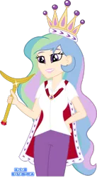 Size: 663x1209 | Tagged: safe, artist:anime-equestria, derpibooru import, princess celestia, equestria girls, banana, bananalestia, cane, cape, clothes, collar, crown, exploitable meme, female, food, human coloration, jewelry, lipstick, meme, principal celestia, regalia, scepter, shiny, shirt, simple background, smiling, solo, transparent background, twilight scepter, twilight scepter meme, vector