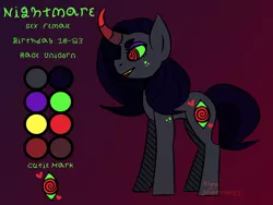 Size: 2000x1500 | Tagged: safe, artist:ressurectednightmare, derpibooru import, oc, pony, unicorn, reference, sideview, solo