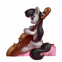Size: 2400x2400 | Tagged: safe, artist:luciferamon, derpibooru import, octavia melody, earth pony, pony, cello, cute, ear fluff, female, lidded eyes, mare, musical instrument, profile, simple background, sitting, solo, tavibetes, white background