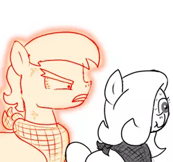 Size: 640x600 | Tagged: artist needed, safe, artist:ficficponyfic, derpibooru import, edit, oc, oc:emerald jewel, oc:giles pecan, pony, colt quest, angery, angry, bandana, bloodshot eyes, colt, foal, hair over one eye, male, monochrome, nervous, rage, redraw, stallion, sweat, teenager, this isn't even my final form, vein