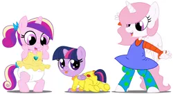 Size: 11000x6000 | Tagged: safe, artist:evilfrenzy, derpibooru import, princess cadance, princess celestia, twilight sparkle, alicorn, anthro, age regression, angelica pickles, babies, baby, butt flap, cewestia, cute, diaper, dil pickles, female, foal, image, kimi finster, onesie, pink-mane celestia, png, rugrats, simple background, twilight sparkle (alicorn), voice actor joke, younger