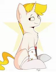 Size: 2396x3052 | Tagged: safe, artist:renderpoint, derpibooru import, oc, oc:gold star, pony, clothes, female, mare, socks, solo