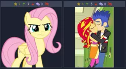 Size: 483x267 | Tagged: safe, derpibooru import, edit, flash sentry, fluttershy, sunset shimmer, pegasus, pony, derpibooru, equestria girls, sweet and smoky, angry, cropped, female, flashimmer, fluttershy is not amused, juxtaposition, juxtaposition win, kissing, male, meme, meta, shipping, shipping denied, simple background, solo, straight, transparent background, unamused, vector, wavy mouth