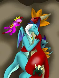 Size: 540x716 | Tagged: safe, derpibooru import, princess ember, oc, oc:garro, dragon, tumblr:askgarrothelovedragon, baby, baby dragon, canon x oc, not garble, sleeping