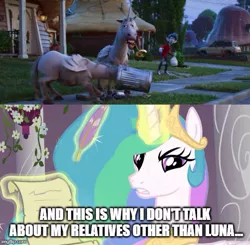 Size: 509x499 | Tagged: safe, derpibooru import, edit, edited screencap, screencap, princess celestia, alicorn, pony, celestia is not amused, comic, disney, ian lightfoot, onward (movie), pixar, screencap comic, unamused