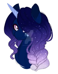 Size: 1024x1307 | Tagged: safe, artist:azure-art-wave, derpibooru import, oc, oc:noctis, unofficial characters only, pony, unicorn, bust, deviantart watermark, female, mare, obtrusive watermark, portrait, simple background, solo, transparent background, watermark