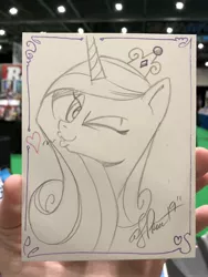 Size: 1536x2048 | Tagged: safe, artist:andypriceart, derpibooru import, princess cadance, alicorn, pony, crown, female, heart, jewelry, kissy face, mare, one eye closed, regalia, solo, traditional art, wink