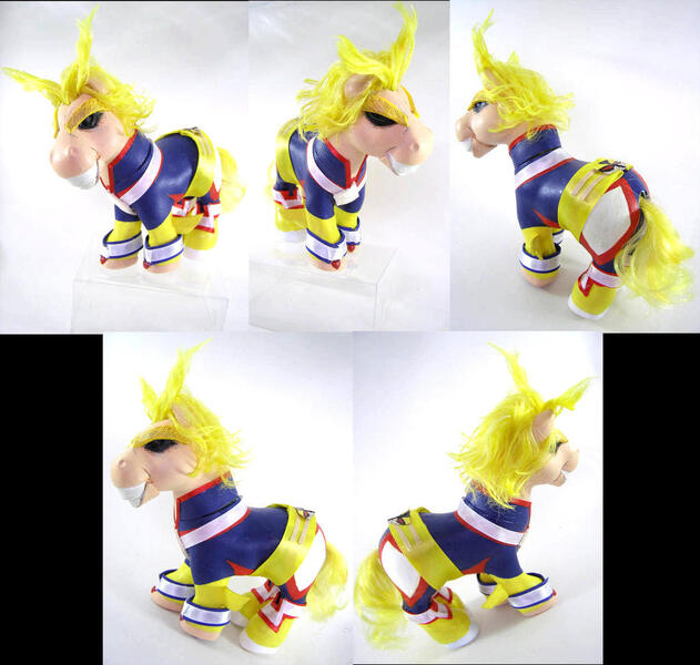 Size: 1024x974 | Tagged: safe, artist:lightningsilver-mana, derpibooru import, earth pony, pony, all might, anime, anime style, craft, doll, generic pony, hand made, husbando, leather, male, my hero academia, paint, painting, photo, ribbon, solo, textiles, toy