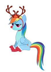 Size: 1654x2339 | Tagged: safe, artist:kehrminator, derpibooru import, rainbow dash, deer, pegasus, pony, reindeer, antlers, christmas, female, holiday, hoof shoes, mare, rainbow dash is not amused, red nose, reindeer antlers, reindeer dash, rudolph dash, simple background, solo, transparent background, unamused, vector