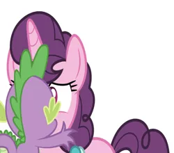 Size: 658x580 | Tagged: safe, derpibooru import, edit, editor:undeadponysoldier, spike, sugar belle, dragon, pony, unicorn, crack shipping, female, interspecies, kiss on the lips, kissing, male, mare, shipping, simple background, straight, sugarspike, white background