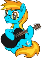 Size: 1681x2387 | Tagged: safe, artist:sonofaskywalker, derpibooru import, oc, oc:4everfreebrony, earth pony, pony, acoustic guitar, glasses, guitar, male, musical instrument, simple background, sitting, smiling, solo, transparent background