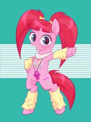 Size: 768x1024 | Tagged: safe, artist:yukutamil, derpibooru import, pacific glow, pony, the saddle row review, bipedal, cute, female, glowbetes, leg warmers, mare, open mouth, pacifier, pigtails, solo, starry eyes, wingding eyes