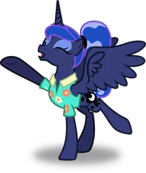 Size: 9411x11120 | Tagged: safe, artist:kojibiose, derpibooru import, princess luna, alicorn, pony, between dark and dawn, absurd resolution, clothes, eyes closed, female, inkscape, mare, open mouth, raised hoof, simple background, transparent background, vector, wings