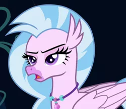 Size: 704x614 | Tagged: cropped, derpibooru import, female, hippogriff, jewelry, necklace, safe, screencap, silverstream, silverstream is not amused, solo, unamused, uprooted