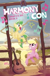 Size: 755x1147 | Tagged: safe, artist:tonyfleecs, derpibooru import, oc, earth pony, pegasus, pony, convention, cowboy hat, duo, female, flying, guitar, harmonycon, harmonycon 2019, hat, lasso, male, mare, musical instrument, rope, stallion