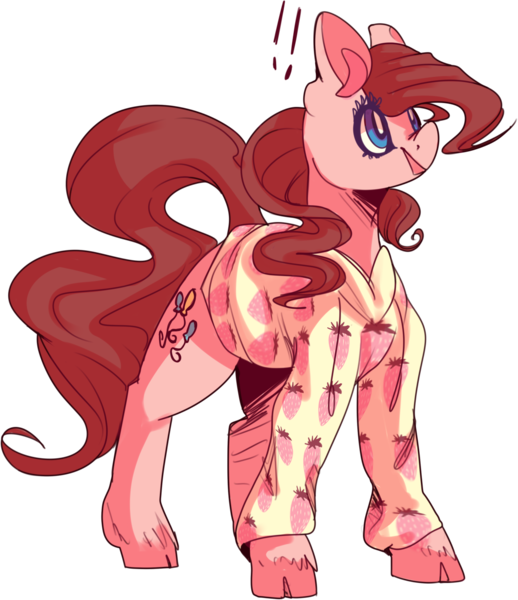 Size: 1206x1397 | Tagged: safe, artist:voidsucre, derpibooru import, pinkie pie, earth pony, pony, clothes, cloven hooves, exclamation point, female, looking up, mare, pajamas, simple background, smiling, solo, sweatshirt, transparent background