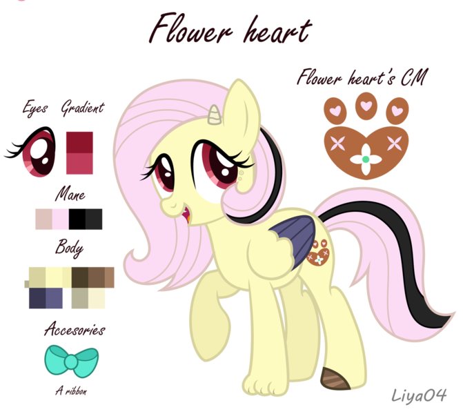 Size: 1024x915 | Tagged: artist:liya04, derpibooru import, female, hybrid, interspecies offspring, oc, oc:flower heart, offspring, parent:discord, parent:fluttershy, parents:discoshy, reference sheet, safe, simple background, solo, transparent background