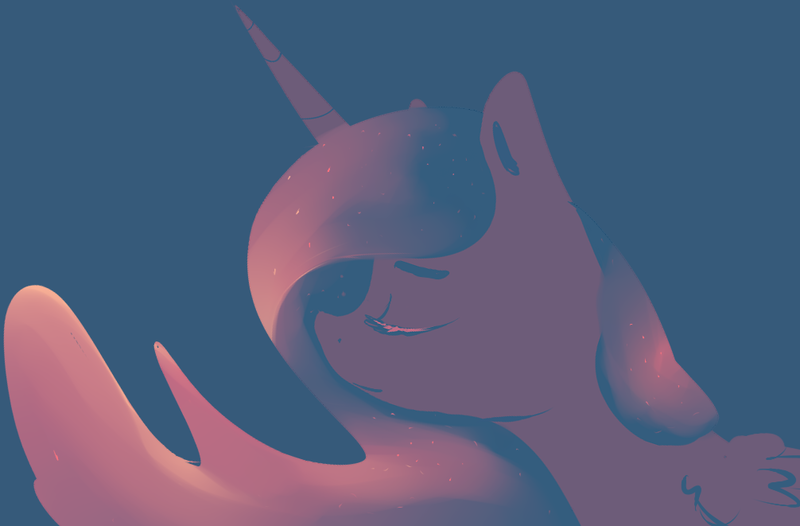 Size: 1006x661 | Tagged: safe, artist:voidsucre, derpibooru import, edit, princess luna, alicorn, pony, blue background, bust, cropped, ethereal mane, eyes closed, female, horn, limited palette, mare, portrait, profile, request, simple background, solo, starry mane