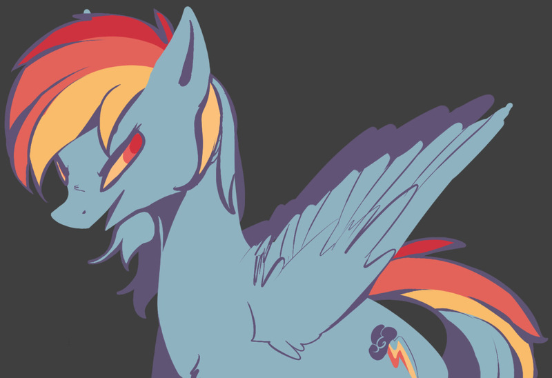 Size: 1190x815 | Tagged: safe, artist:voidsucre, derpibooru import, edit, rainbow dash, pegasus, pony, cropped, female, gray background, limited palette, looking back, mare, narrowed eyes, open mouth, request, simple background, solo
