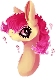 Size: 713x989 | Tagged: safe, artist:voidsucre, derpibooru import, oc, oc:lightning hopper, unofficial characters only, pony, big ears, bust, female, frown, hair over one eye, mare, not apple bloom, question mark, simple background, solo, transparent background