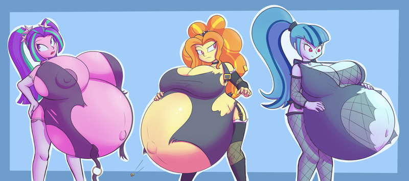 Size: 3636x1614 | Tagged: questionable, artist:funble, derpibooru import, adagio dazzle, aria blaze, sonata dusk, equestria girls, adagio preggo, areola, areola outline, belly, belly button, belly expansion, big areola, big belly, big breasts, breasts, busty adagio dazzle, busty aria blaze, busty dazzlings, busty sonata dusk, clothes, erect nipples, female, females only, growth, huge belly, huge breasts, hyper, hyper belly, hyper pregnancy, image, impossibly large belly, impossibly large breasts, nipple outline, outie belly button, partial nudity, png, pregnant, pregnant equestria girls, ripping clothes, the dazzlings, wardrobe malfunction