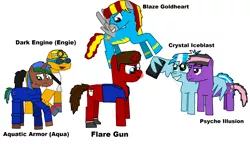 Size: 2256x1306 | Tagged: safe, artist:megasean45, derpibooru import, oc, oc:aquatic armor, oc:blaze goldheart, oc:crimson flare gun, oc:crystal iceblast, oc:dark engine, oc:flare gun, oc:psyche illusion, earth pony, pegasus, phoenix, pony, unicorn, annoyed, armor, clothes, computer mouse, gloves, goggles, helmet, phone, selfie, shoes, shy, smiling, stars, tongue out, uniform, vest, wonderbolts, wonderbolts uniform