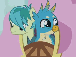 Size: 640x480 | Tagged: safe, derpibooru import, edit, edited screencap, official, screencap, gallus, sandbar, earth pony, gryphon, pony, animated, blinking, cropped, cute, foal house, gallabetes, gif, male, sandabetes, smiling, youtube link