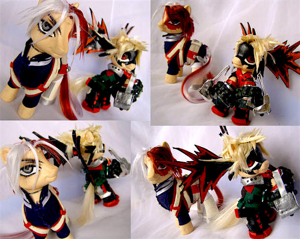 Size: 609x485 | Tagged: safe, artist:lightningsilver-mana, derpibooru import, human, pony, anime, anime style, bakugo katsuki, clothes, craft, crossover, custom, doll, fandom, g4, generation 3.5, handmade, irl, leather, my hero academia, my little pony, photo, sewing, textiles, todoroki enji, toy