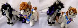 Size: 737x270 | Tagged: safe, artist:lightningsilver-mana, derpibooru import, oc, oc:azul thunder, oc:shield wing, unofficial characters only, pegasus, pony, commissions open, craft, custom, doll, figure, figurine, fur, irl, leather, oc couple, paint, painted, photo, toy