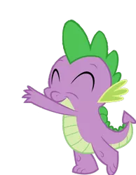 Size: 688x886 | Tagged: safe, alternate version, artist:undeadponysoldier, banned from derpibooru, deleted from derpibooru, derpibooru import, edit, editor:undeadponysoldier, vector edit, spike, dragon, adorable face, background removed, cute, eyes closed, hug, hugging position, image, male, png, raised arm, simple background, smiling, solo, standing on toes, transparent background, vector