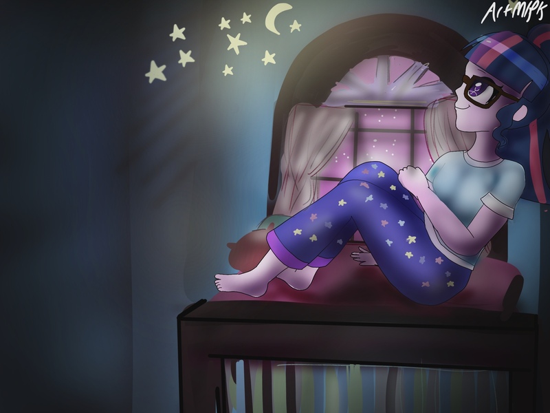 Size: 2048x1536 | Tagged: safe, artist:artmlpk, derpibooru import, sci-twi, twilight sparkle, equestria girls, barefoot, bedroom, cute, feet, photo, stars