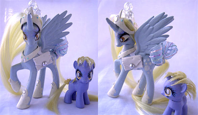 Size: 674x392 | Tagged: safe, artist:lightningsilver-mana, derpibooru import, derpy hooves, dinky hooves, alicorn, pony, alicornified, background pony, craft, derpicorn, doll, female, figure, figurine, filly, paint, painting, pegacorn, photo, princess derpy, race swap, toy, unipeg