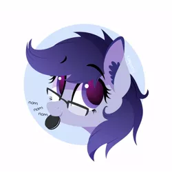 Size: 1000x1000 | Tagged: safe, artist:lollipony, derpibooru import, oc, oc:scribble, pony, bust, commission, cookie, female, food, glasses, lineless, nom, oreo, portrait, simple background, solo, vector