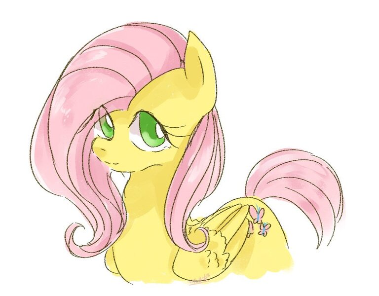 Size: 860x672 | Tagged: safe, artist:nota_mano, derpibooru import, fluttershy, pegasus, pony, cute, female, looking at you, mare, simple background, solo, white background