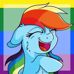 Size: 3000x3000 | Tagged: safe, artist:rainbowtashie, derpibooru import, rainbow dash, pony, laughing, screenshot redraw, simple background, solo